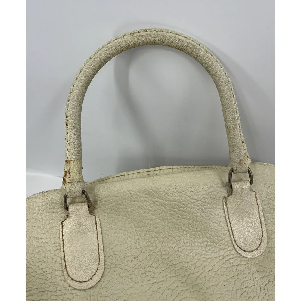 Vintage Sears Vinyl Tote Bag Carry On Luggage 1950s Ivory 2 Handle